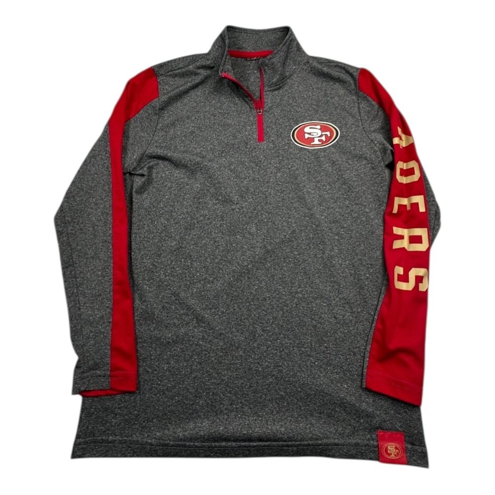 San Francisco 49ers NFL Quarter Zip Pullover Shirt Men's Gray‎ Red Logo